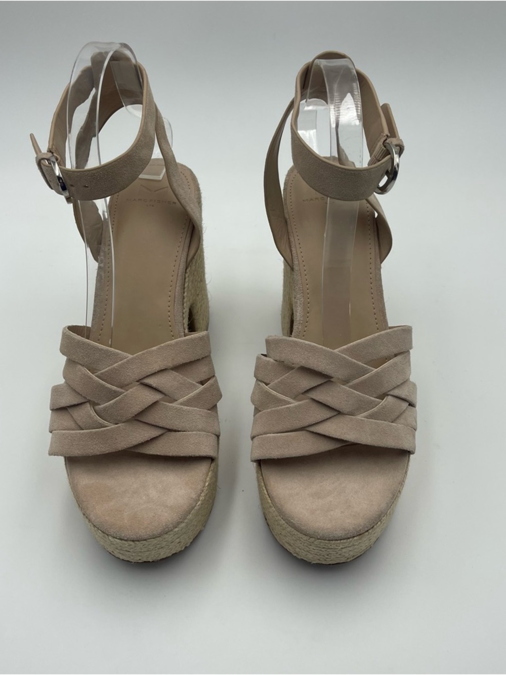 Marc Fisher Oaten SZ 9.5- Espadrille Platform Sandal Natural Suede Pale Blush